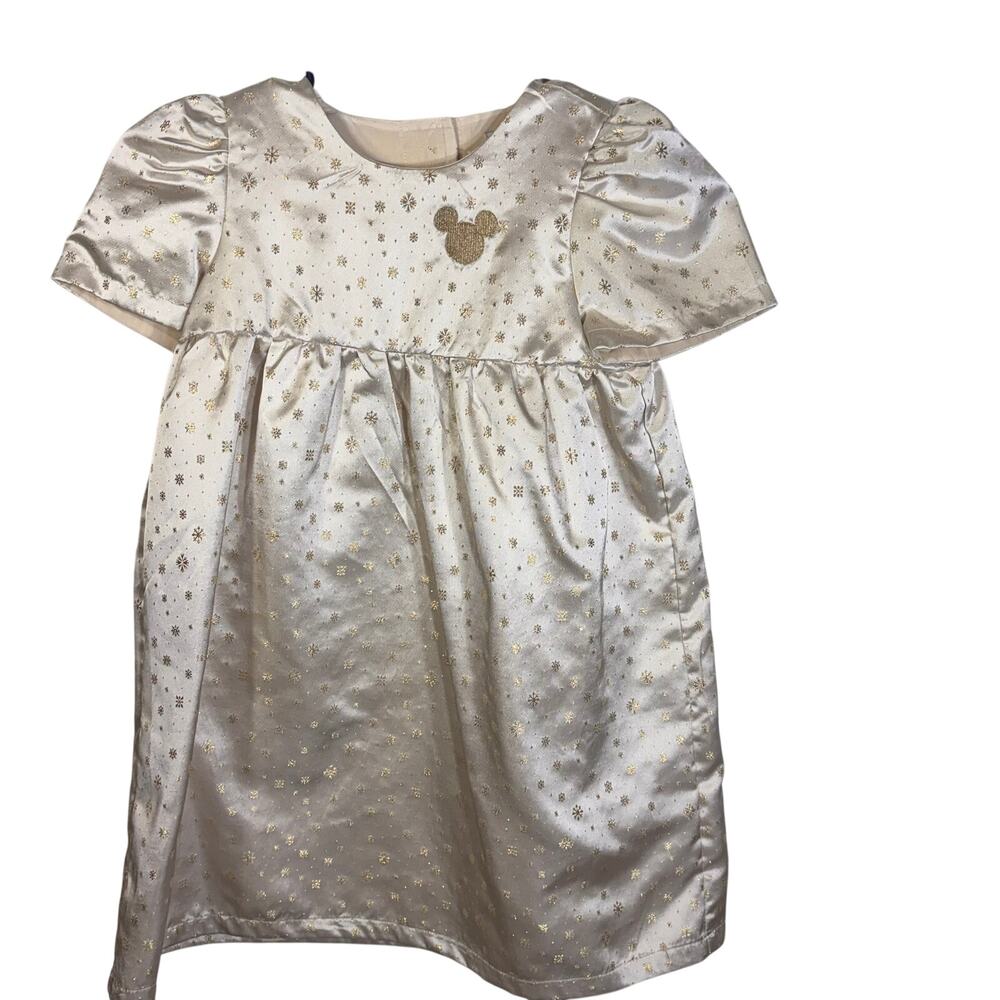 Disney Gold Snowflake Satin Dress Girls Large Mickey Holiday Party